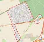Das Ausbaugebiet in Krefeld Forstwald Holterhöfe - der rote Rahmen zeigt in welchem Bereich ausgebaut werden könnte