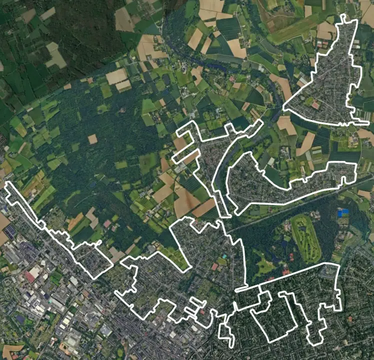 Das Ausbaugebiet in Krefeld-Nord - der weiße Rahmen zeigt in welchem Bereich ausgebaut werden könnte