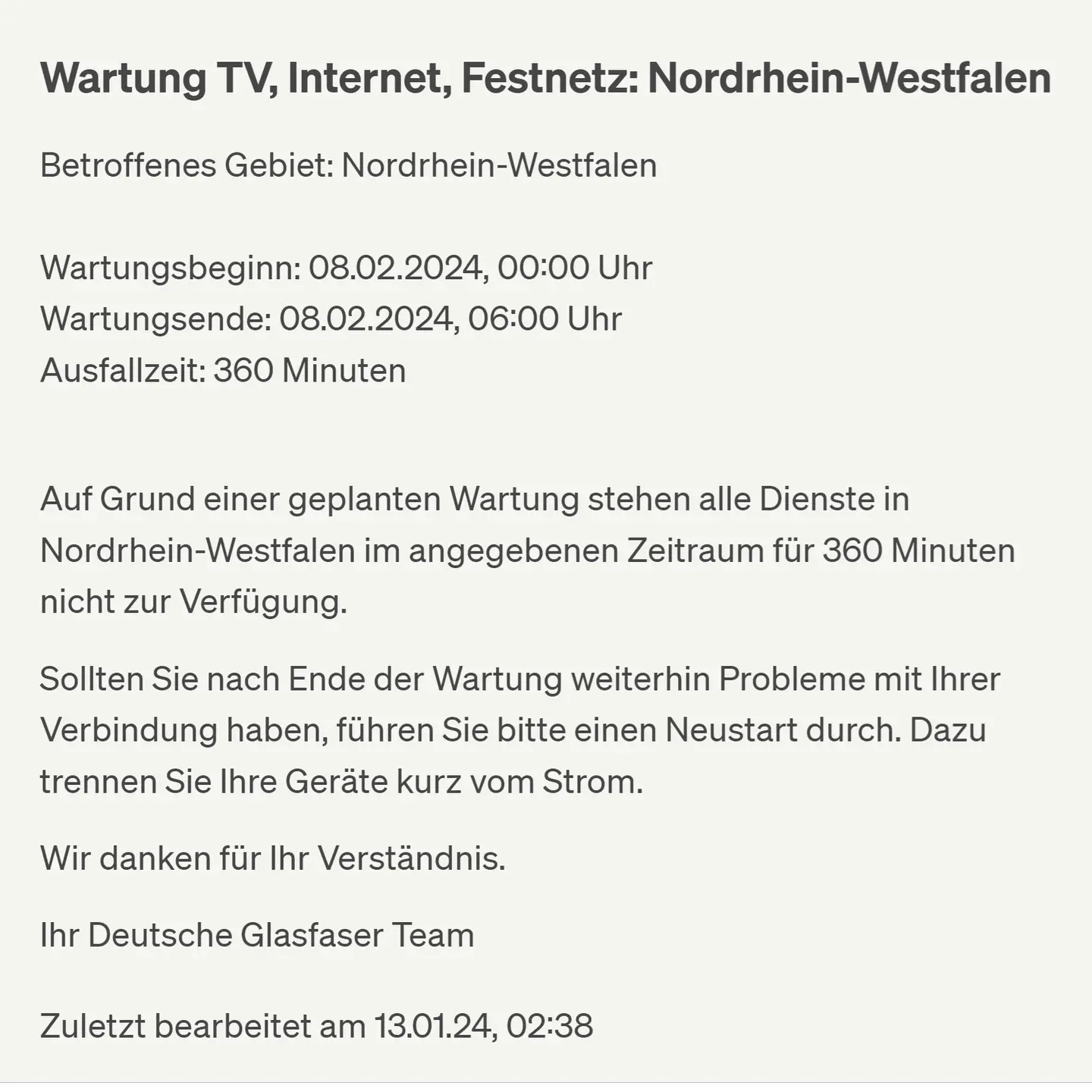 08.02. Wartungsarbeiten am Netz in Krefeld (NRW)