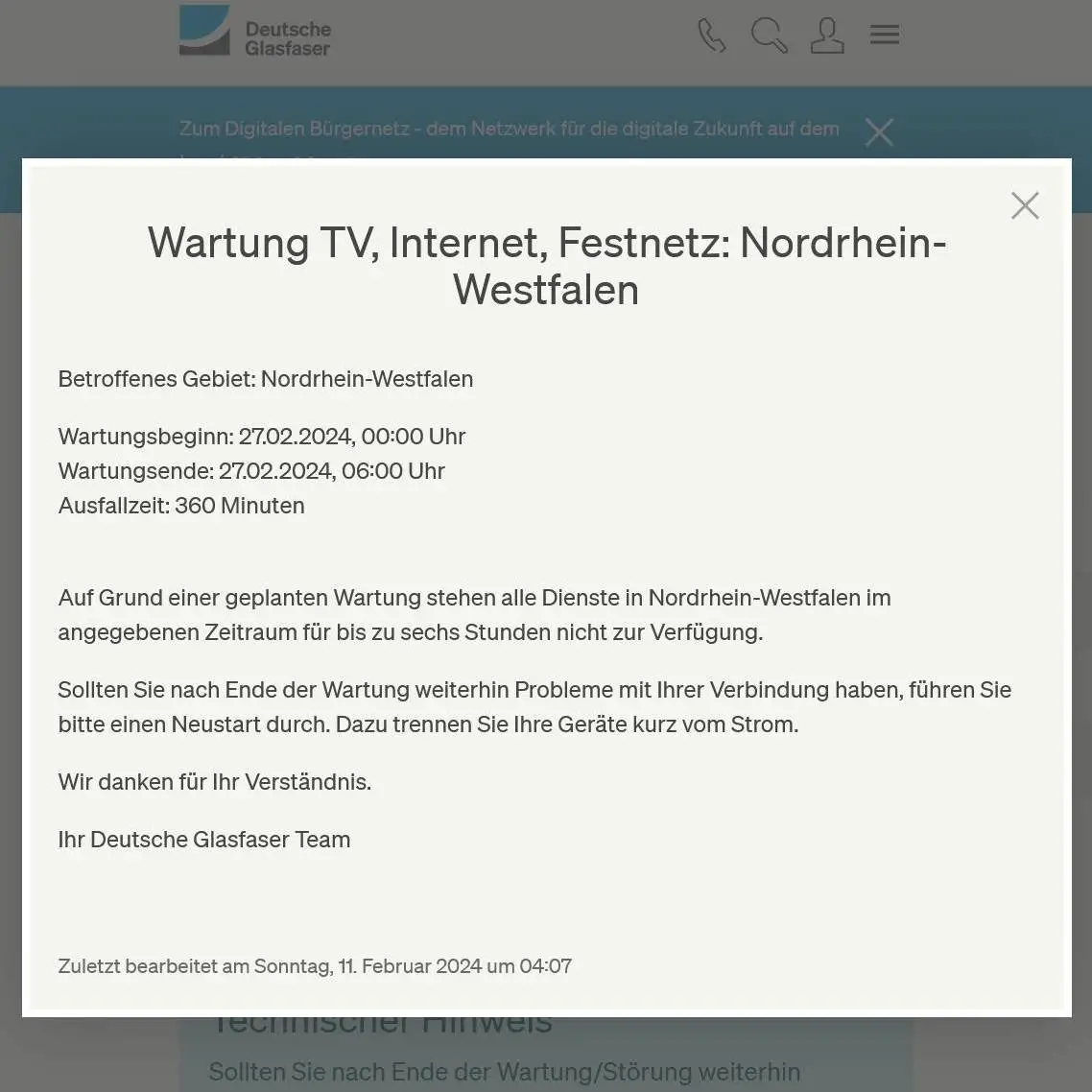 27.02. Wartungsarbeiten am Netz in NRW