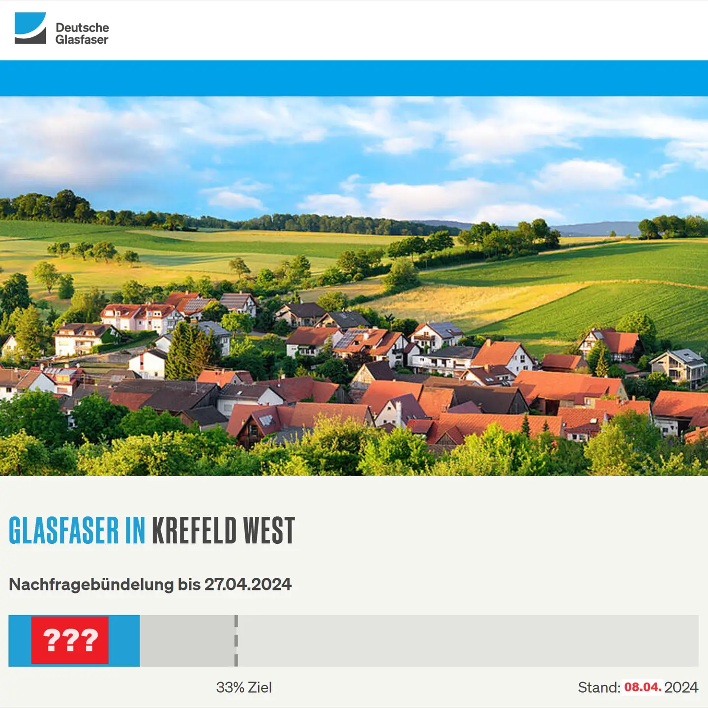 Screenshot der Projektseite Krefeld-West mit Infos über aktuellen Stand der Zahlen vom 22.3. - 19%, 14% brauchen wir noch !