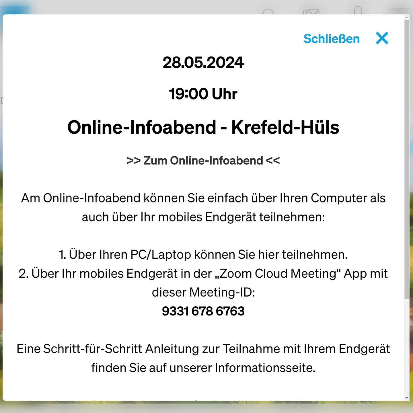 ONLINE INFOABEND HÜLS